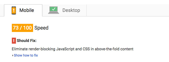 Google PageSpeed’s suggestion to “eliminate render-blocking JavaScript and CSS”